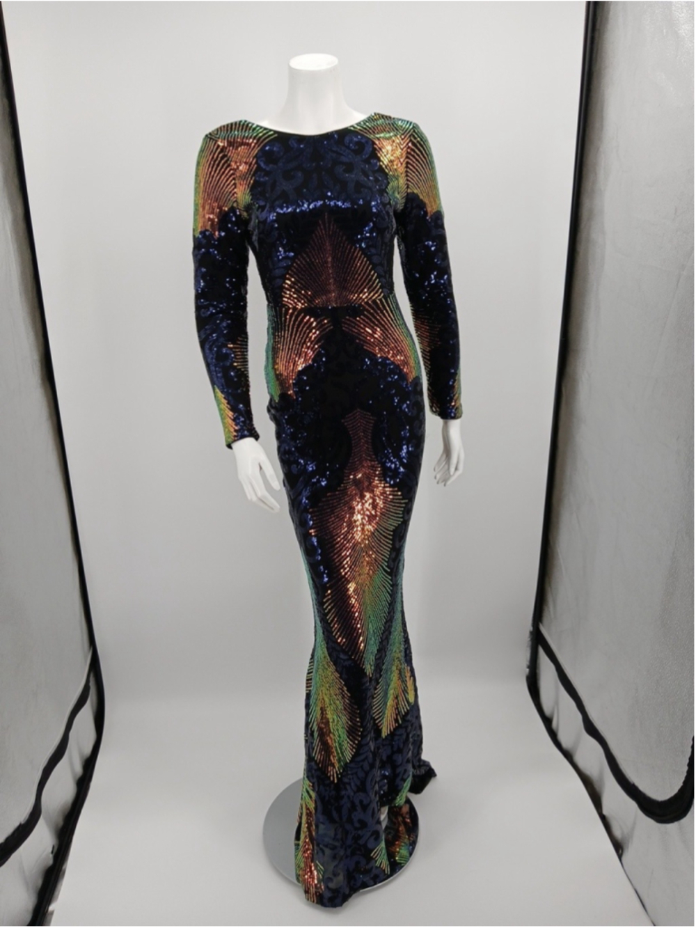 Lin Lin Q Missord Colorblock Backless Bodycon Sequin Formal Dress Size S New